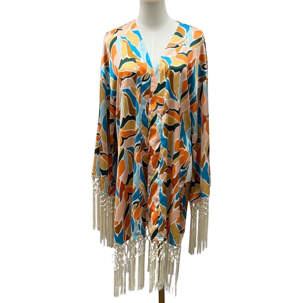 VICI x Caitlyn Fringe Kimono Cover Up Boho Resort Swim Duster S/M